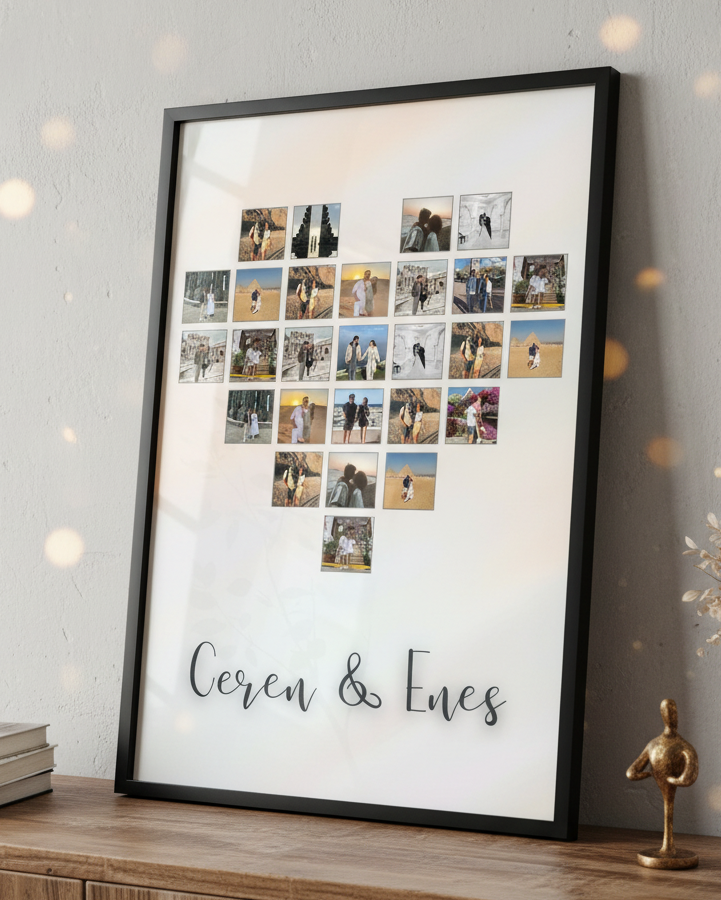 Kişiselleştirilebilir 27 Fotoğraflı Kalp Posteri