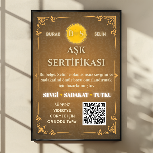 Kişiselleştirilebilir AŞK Sertifikası Posteri