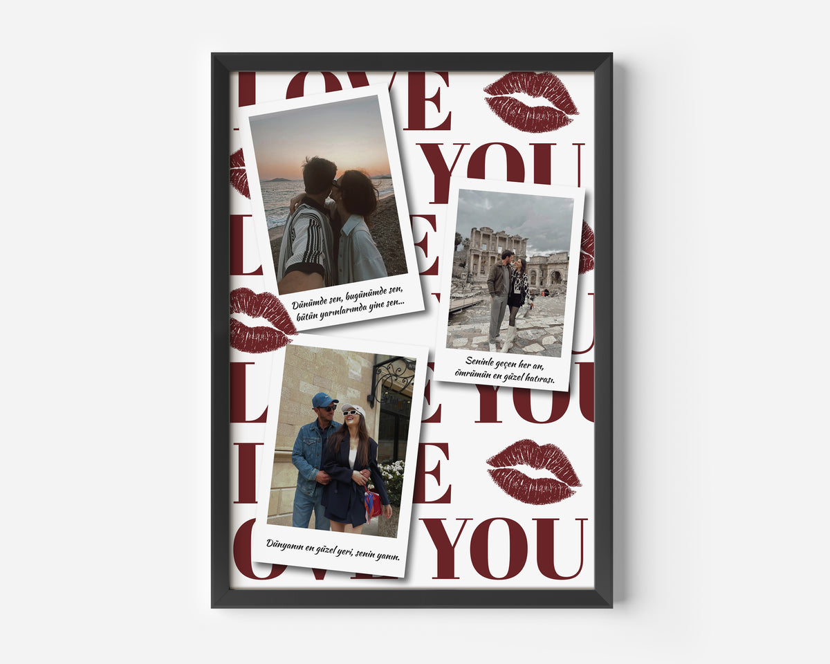 Love You – 3 Fotoğraflı Kişiye Özel Aşk Tablosu